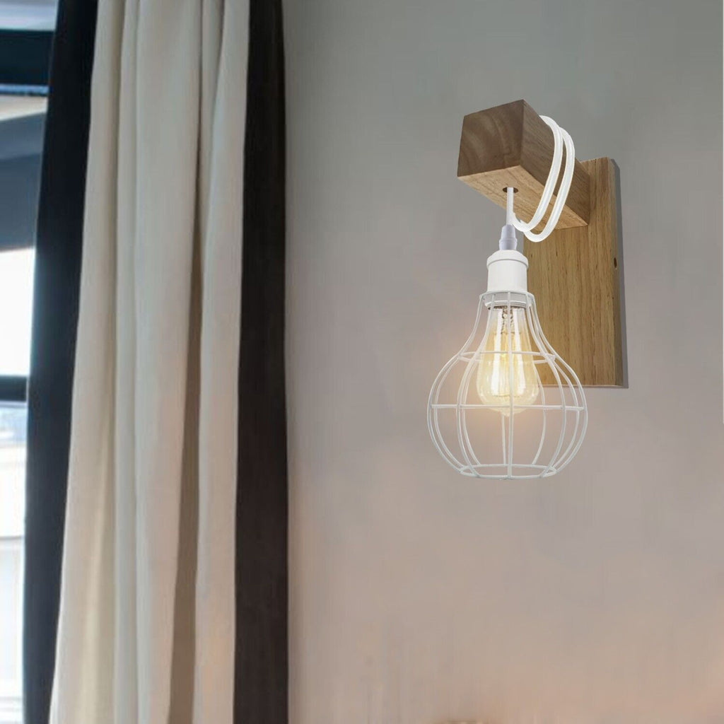 Industrial Vintage Modern White Sconce Cage Wall Light E27 Holder