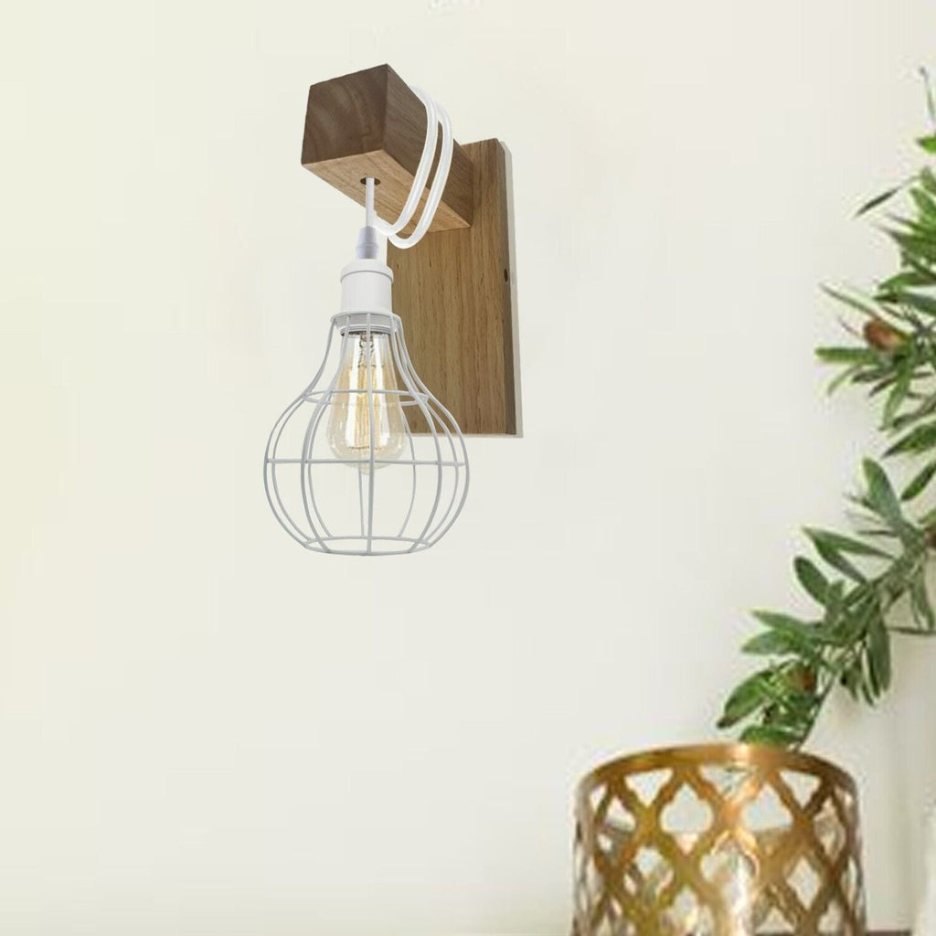 Industrial Vintage Modern White Sconce Cage Wall Light E27 Holder