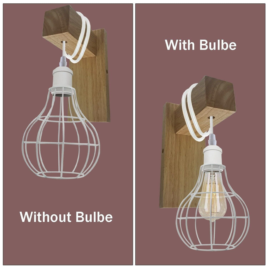 Industrial Vintage Modern White Sconce Cage Wall Light E27 Holder