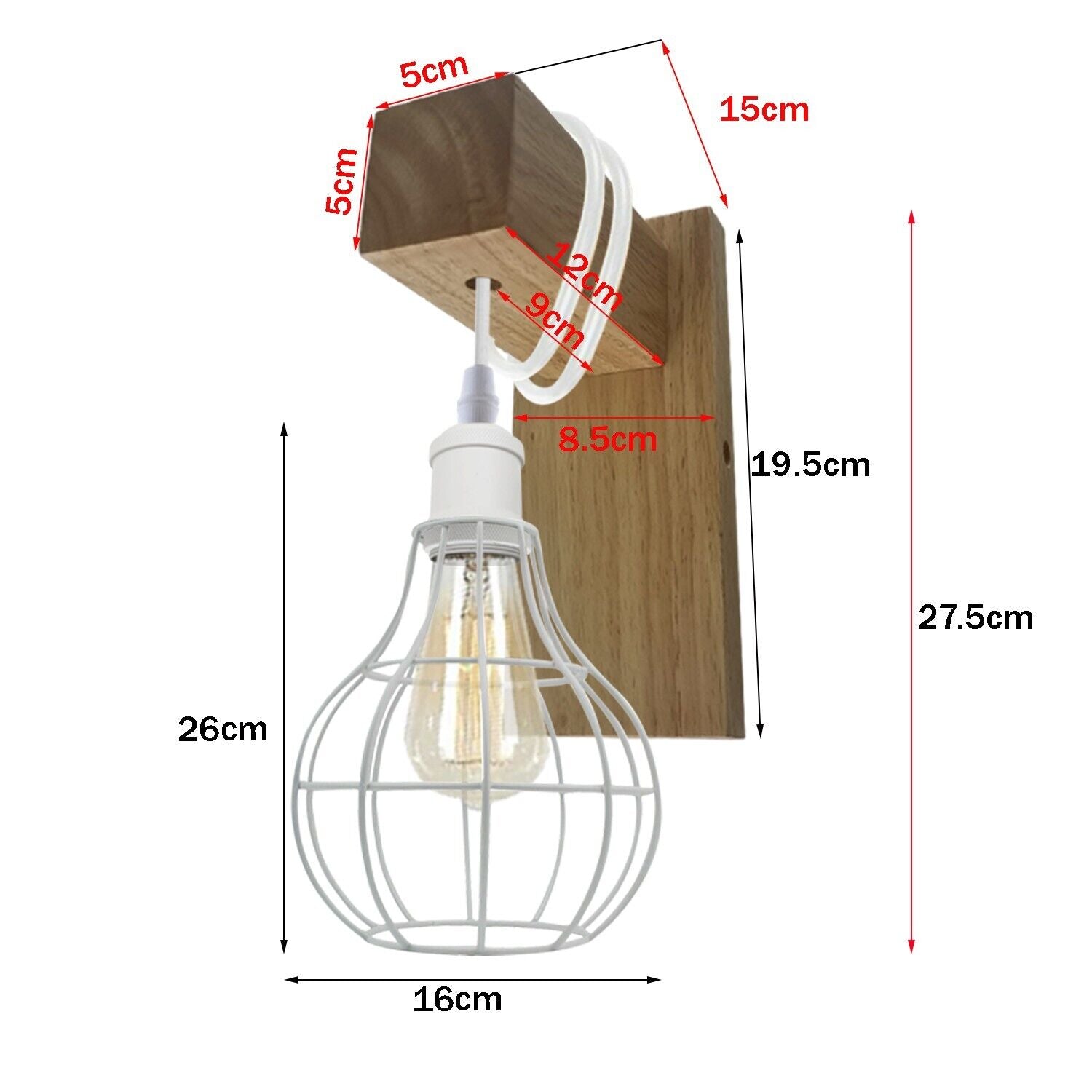 Industrial Vintage Modern White Sconce Cage Wall Light E27 Holder