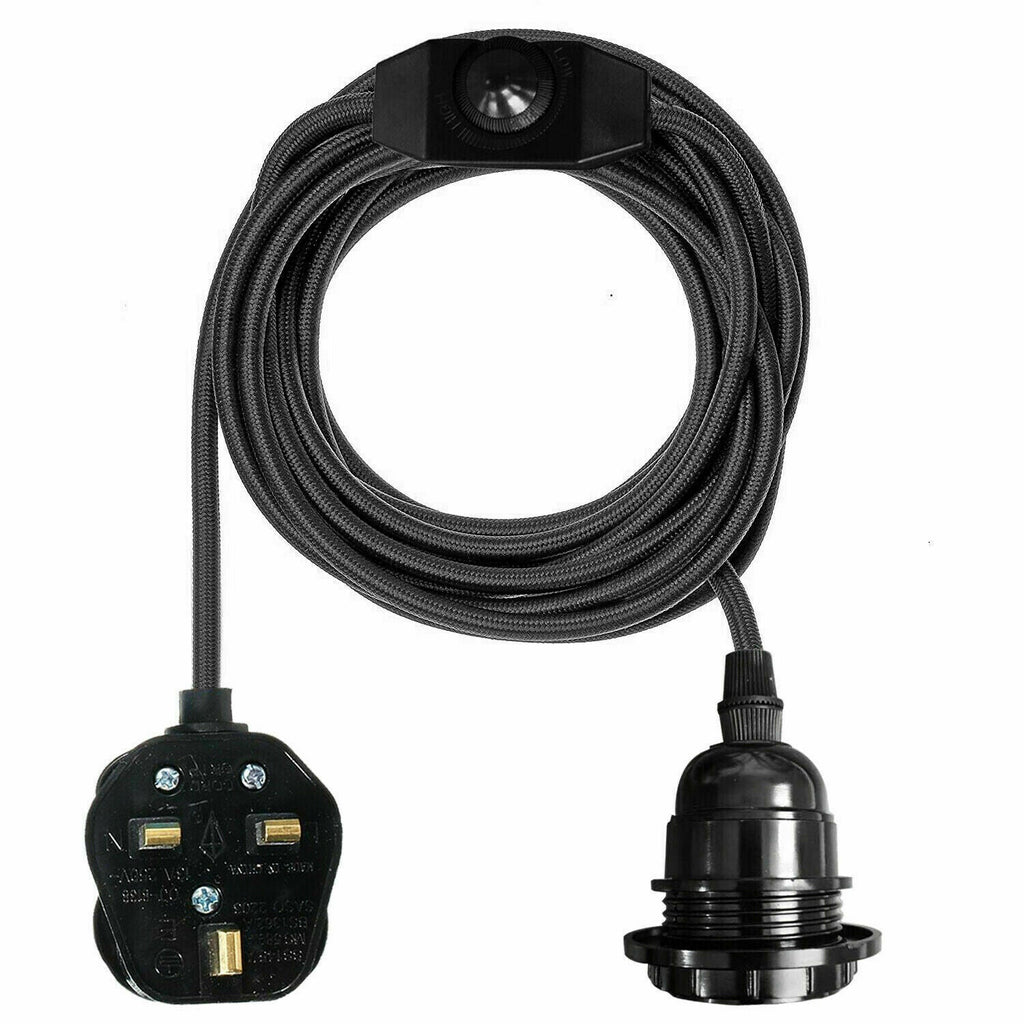 4m Black Fabric Cable Plug-in E27 Dimmer Switch Pendant Light Holder