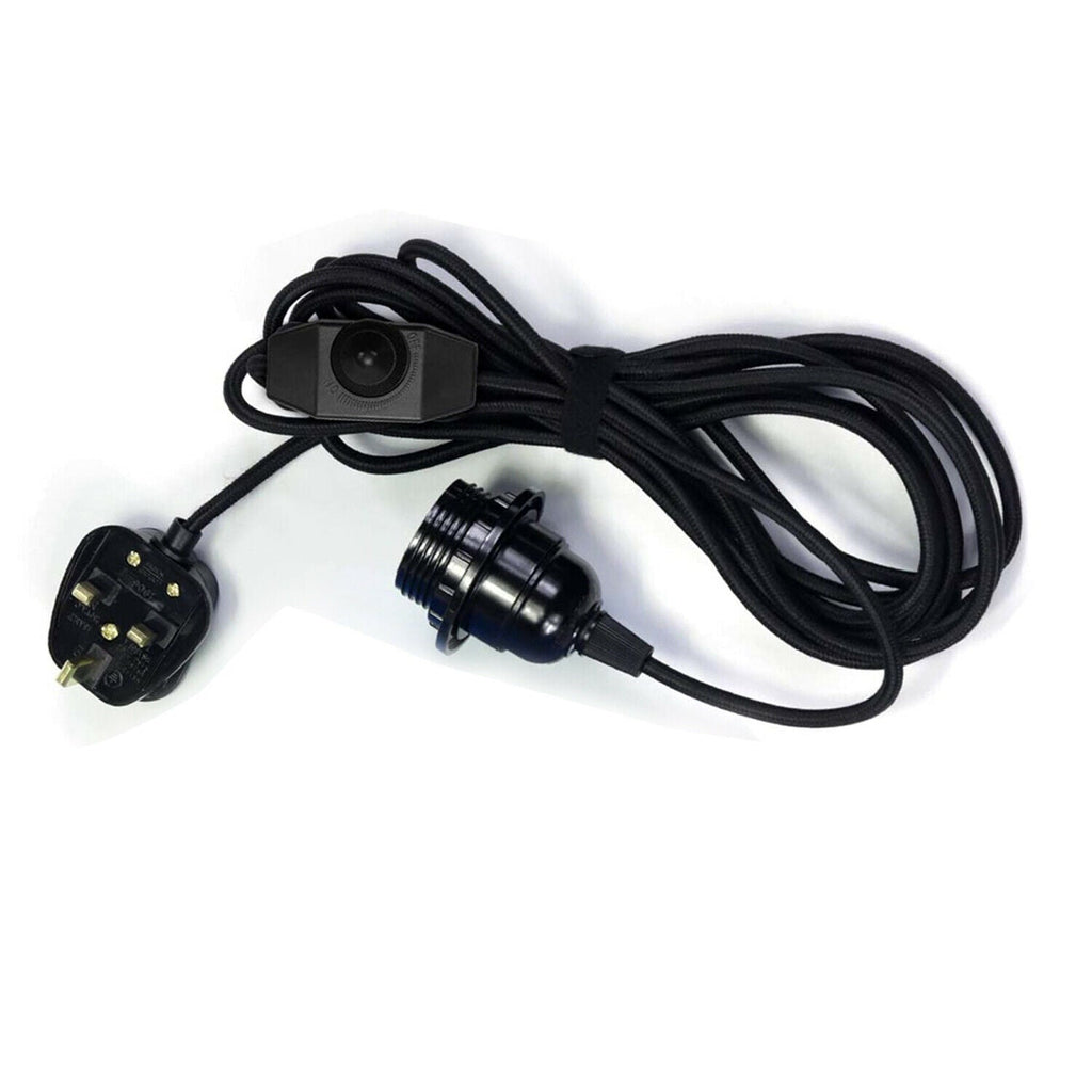 4m Black Fabric Cable Plug-in E27 Dimmer Switch Pendant Light Holder