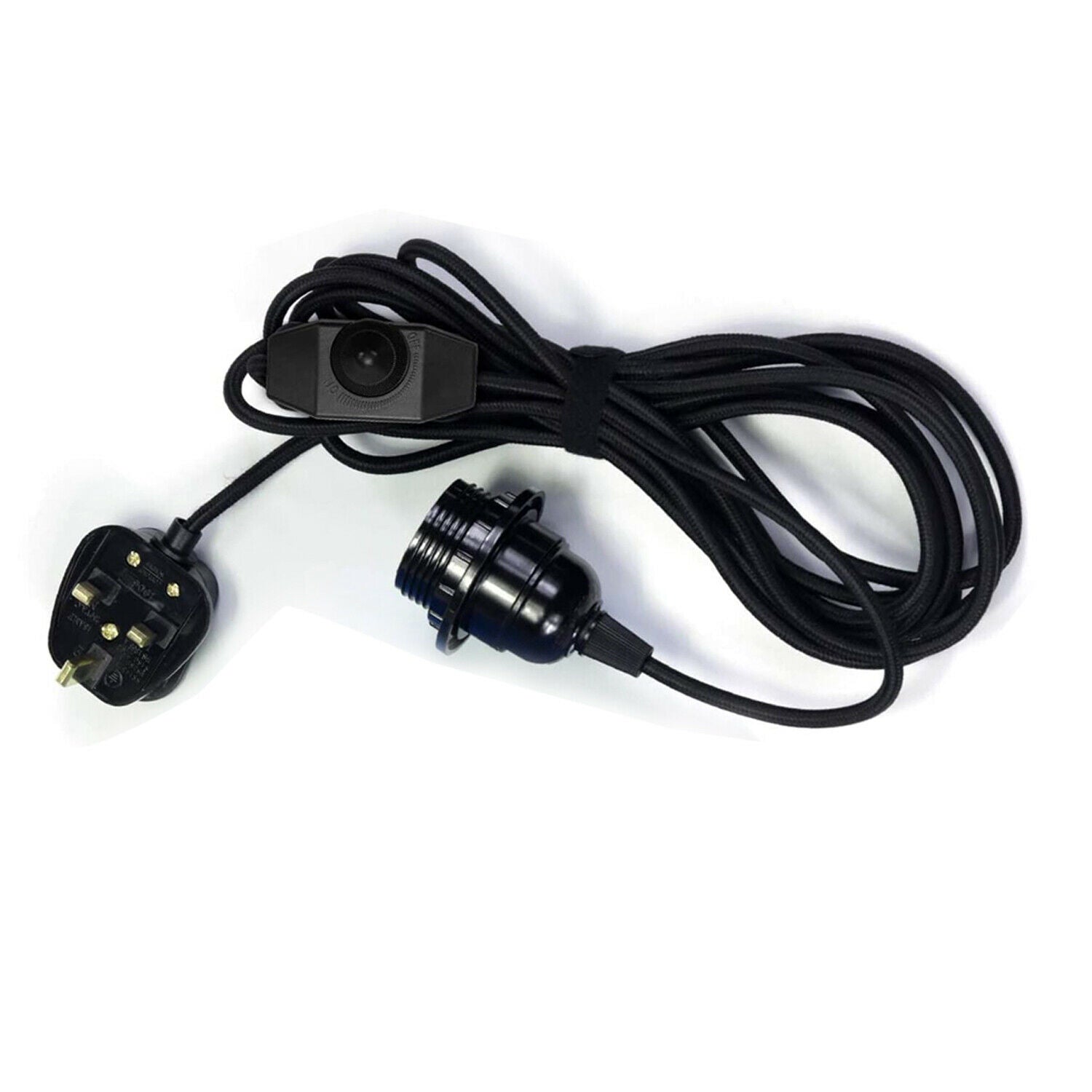 4m Black Fabric Cable Plug-in E27 Dimmer Switch Pendant Light Holder