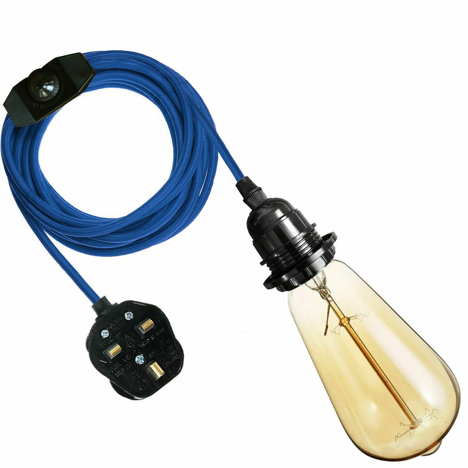 4M Fabric Flex Plug-In Pendant Light, E27 Bulb Holder, Dimmer Switch
