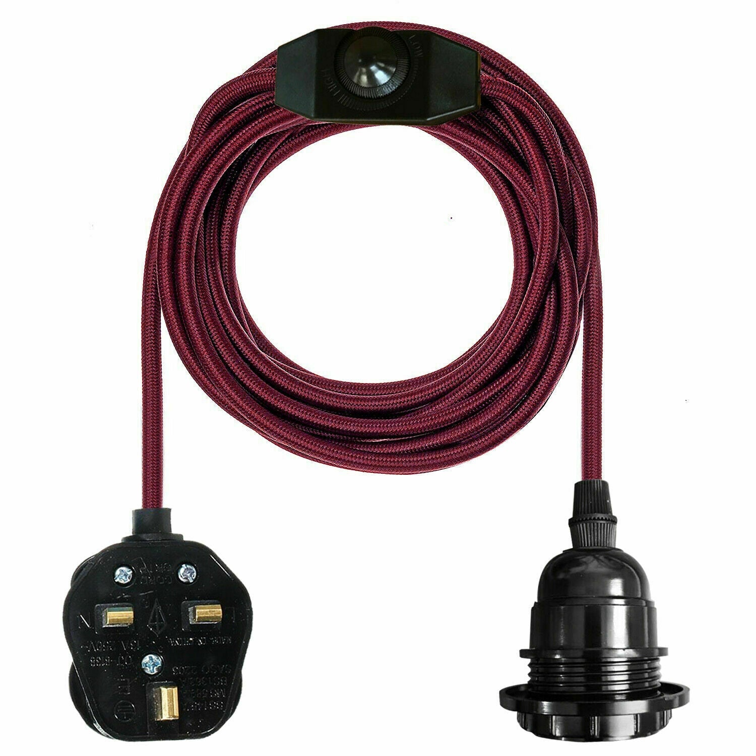 Burgundy Fabric Flex Plug-In Pendant Lamp Kit E27 Holder with Switch