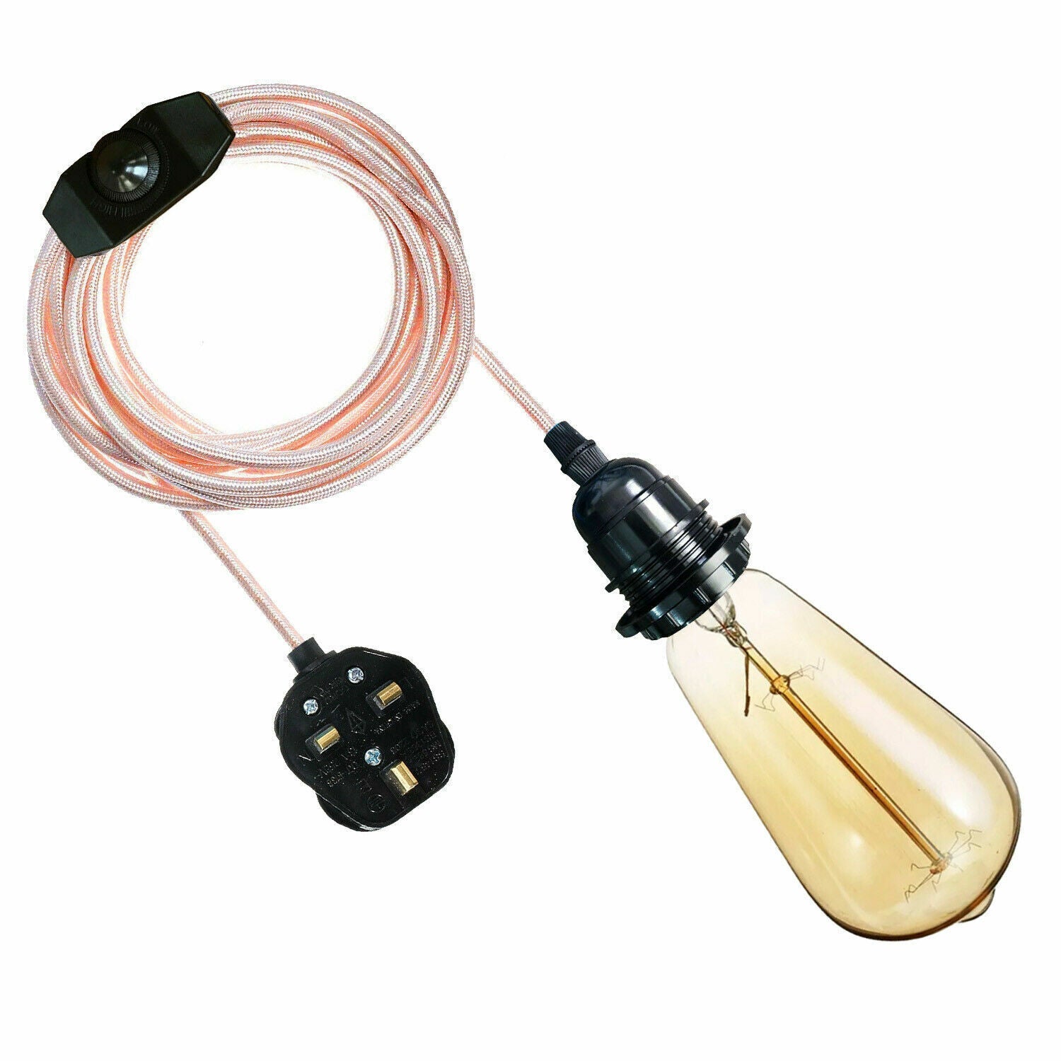 Stylish 13ft Fabric Plug-in Pendant Light Kit, E27 Bulb Holder, Dimmer Switch