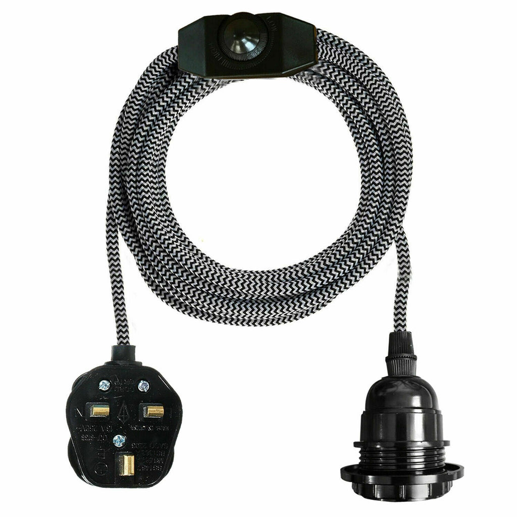 4m Fabric Flex Plug-In Pendant Lamp E27 Bulb Holder Dimmer Switch