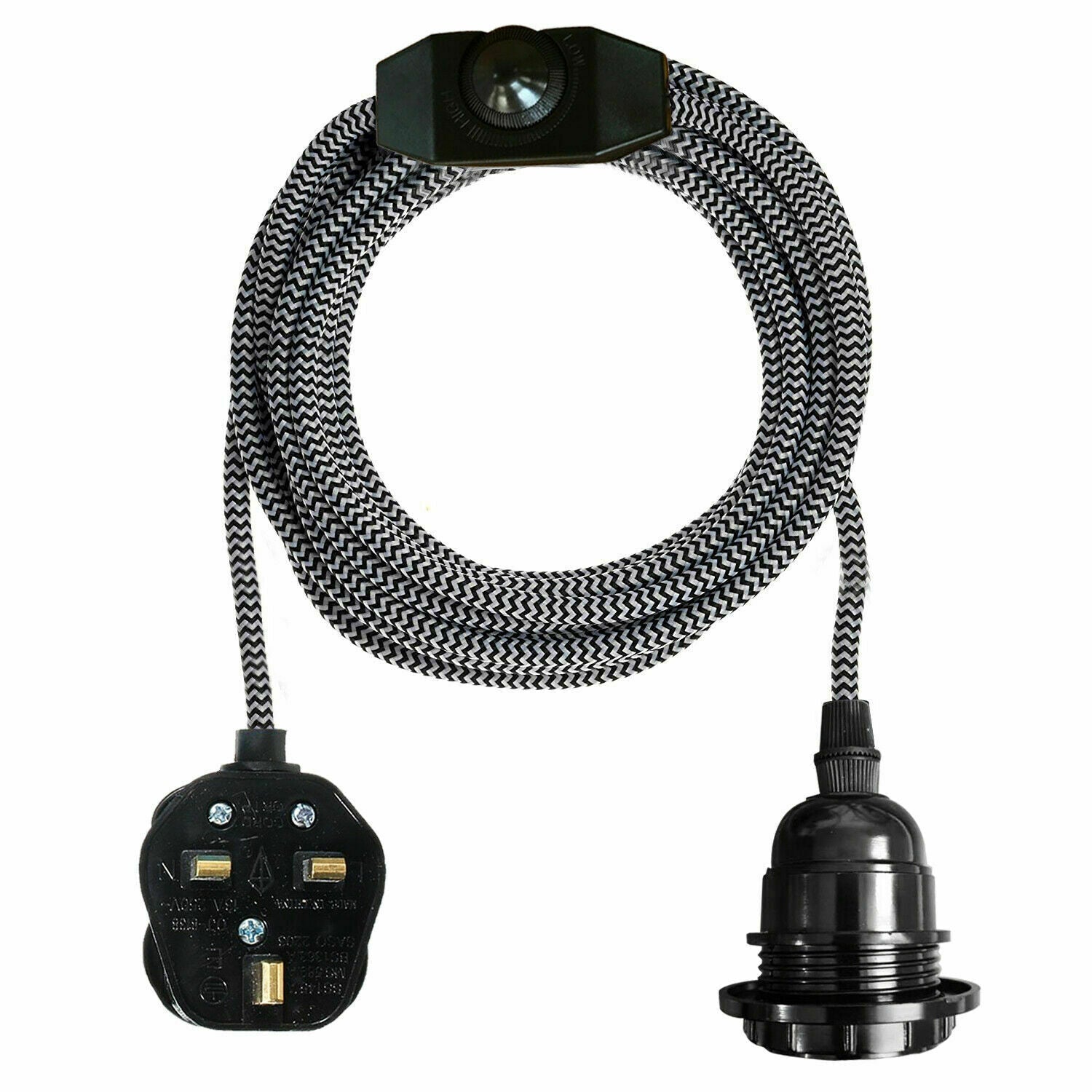 4m Fabric Flex Plug-In Pendant Lamp E27 Bulb Holder Dimmer Switch
