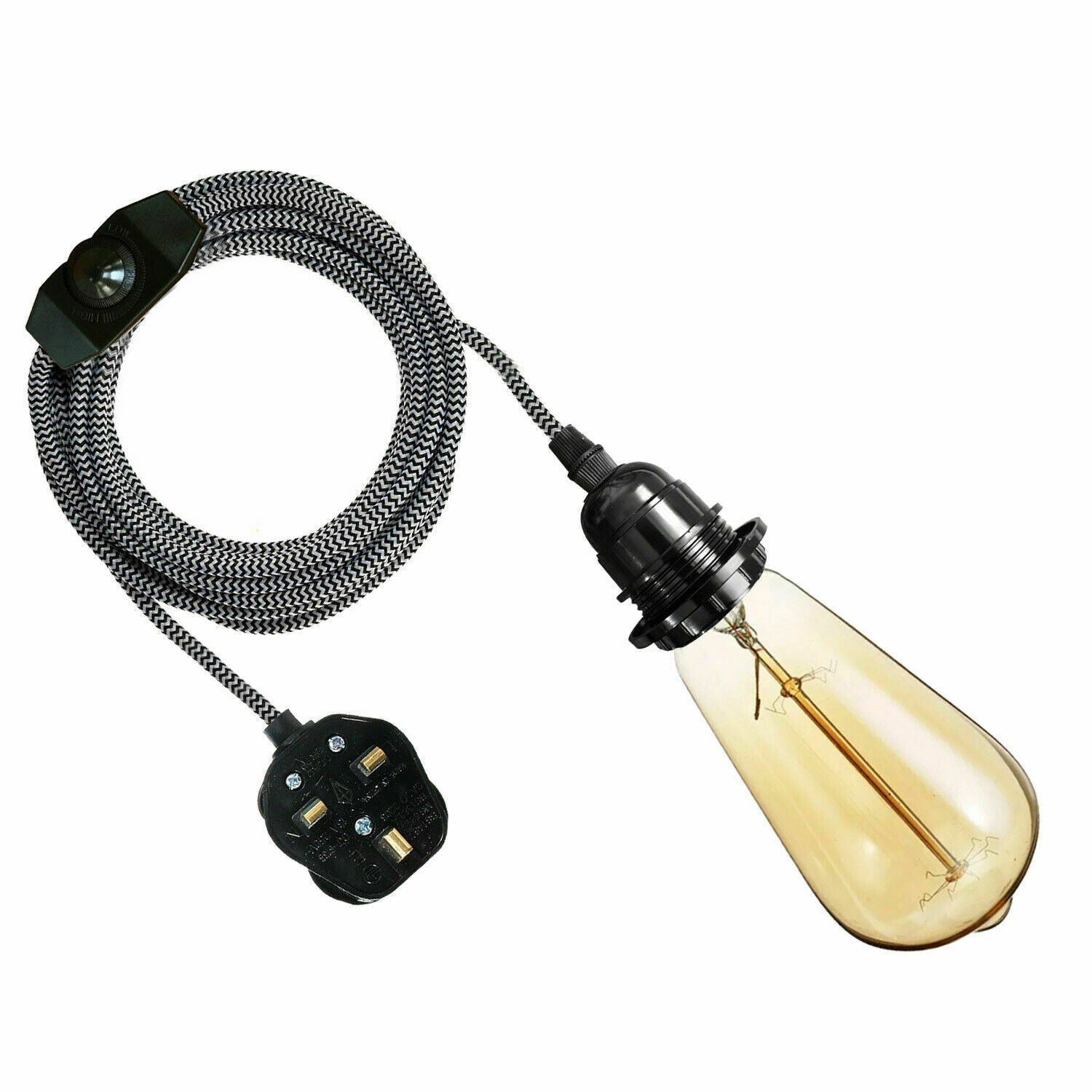 4m Fabric Flex Plug-In Pendant Lamp E27 Bulb Holder Dimmer Switch