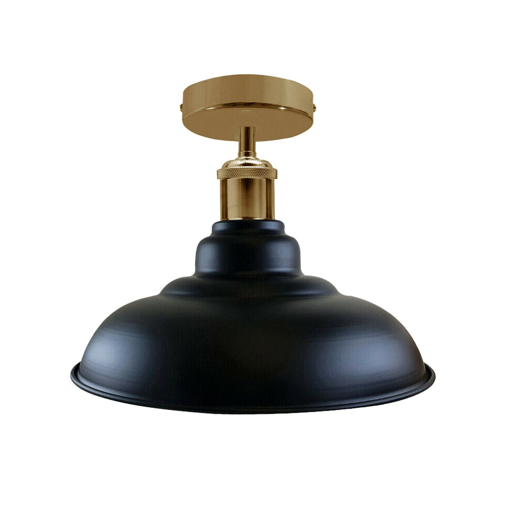Industrial Vintage Retro Black Glossy Shade Flush Mount Ceiling Light E27