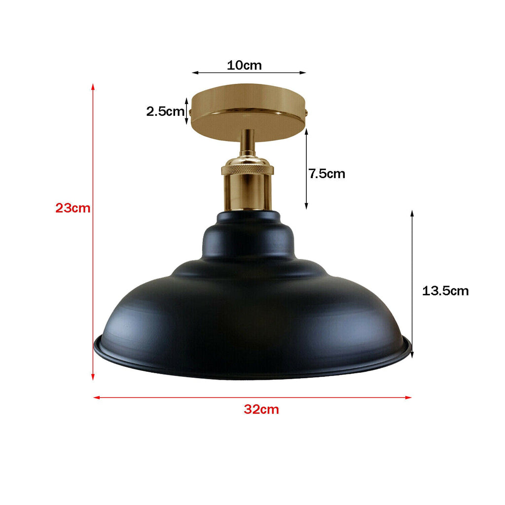 Industrial Vintage Retro Black Glossy Shade Flush Mount Ceiling Light E27