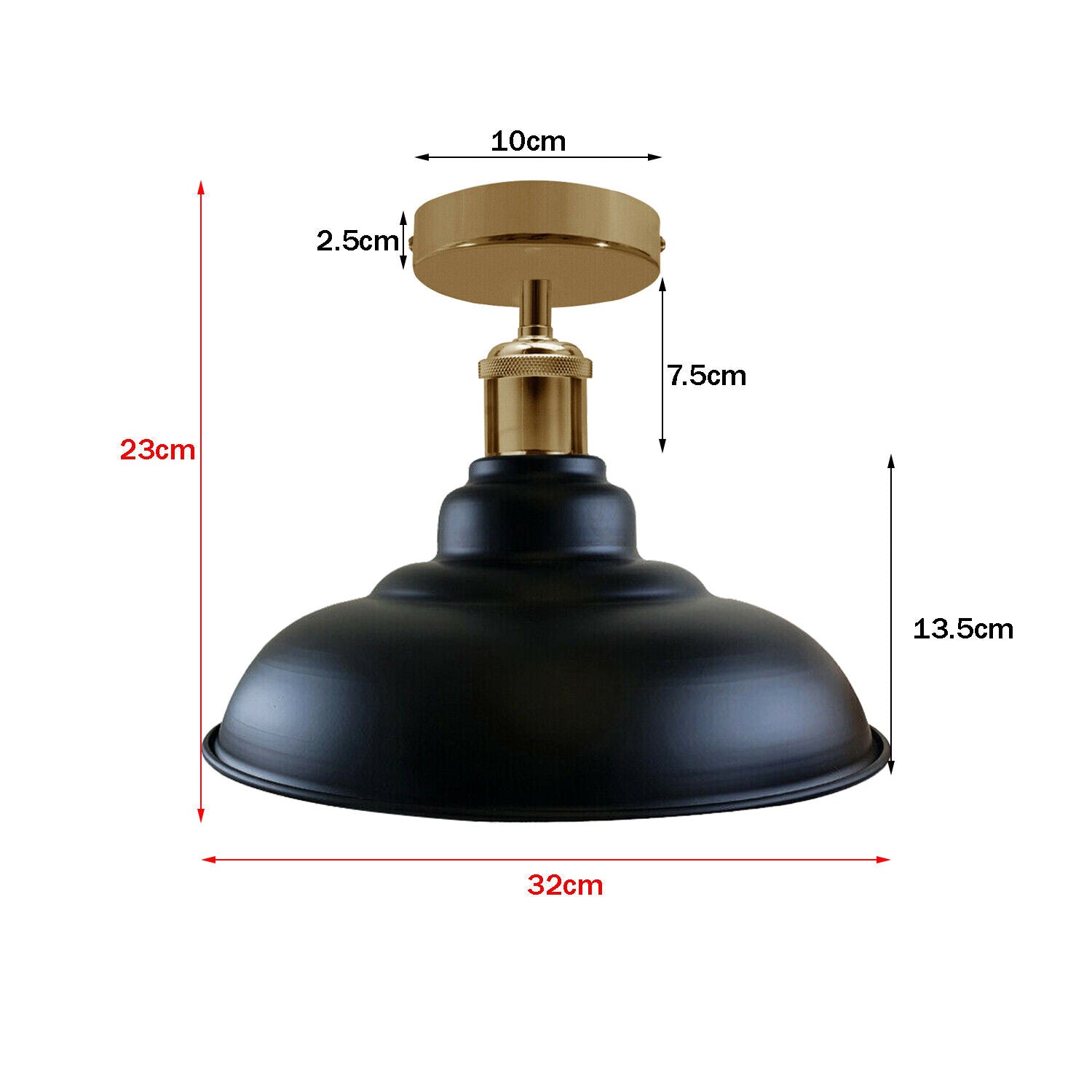 Industrial Vintage Retro Black Glossy Shade Flush Mount Ceiling Light E27