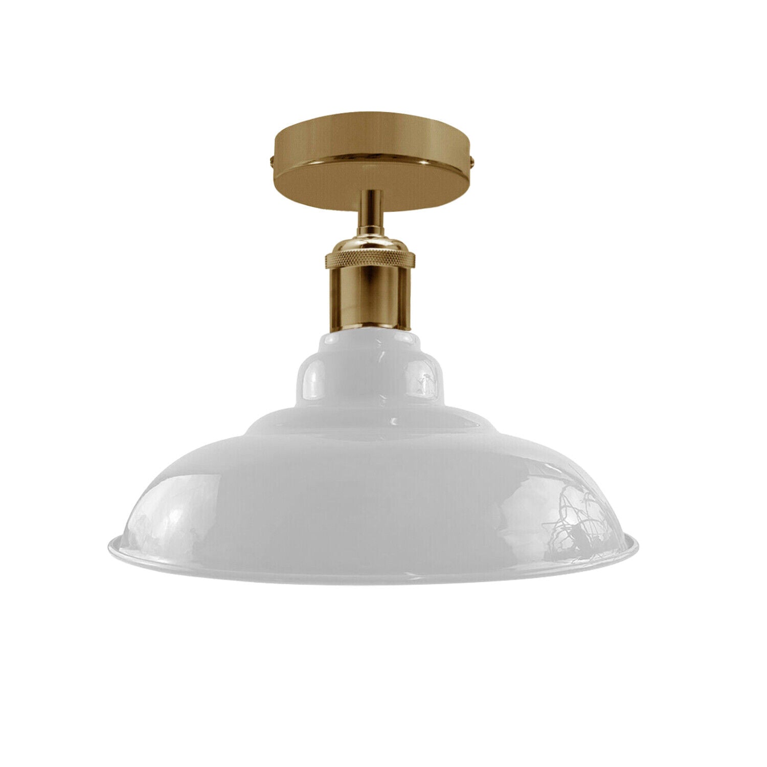 Chic Industrial Vintage White Flush Mount Ceiling Light E27 Glossy Metal Shade