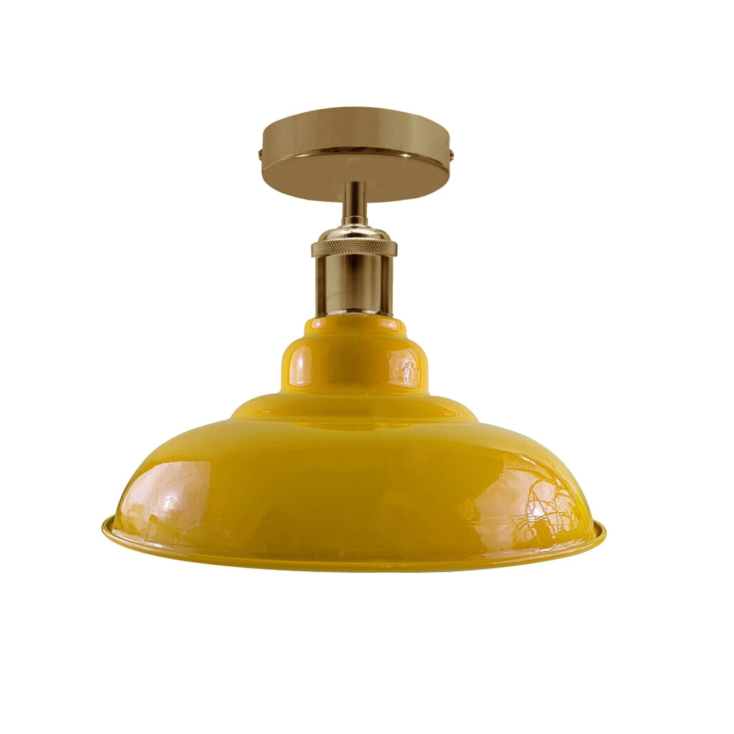 Industrial Yellow Semi-Flush Metal Ceiling Light - E27 Base Lighting Fixture
