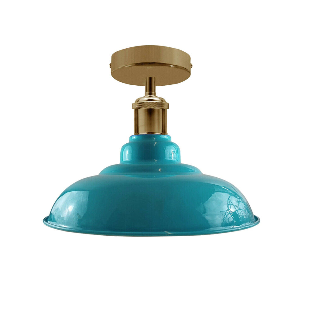 Chic Industrial Vintage Retro Cyan Blue Glossy Flush Mount Ceiling Light E27