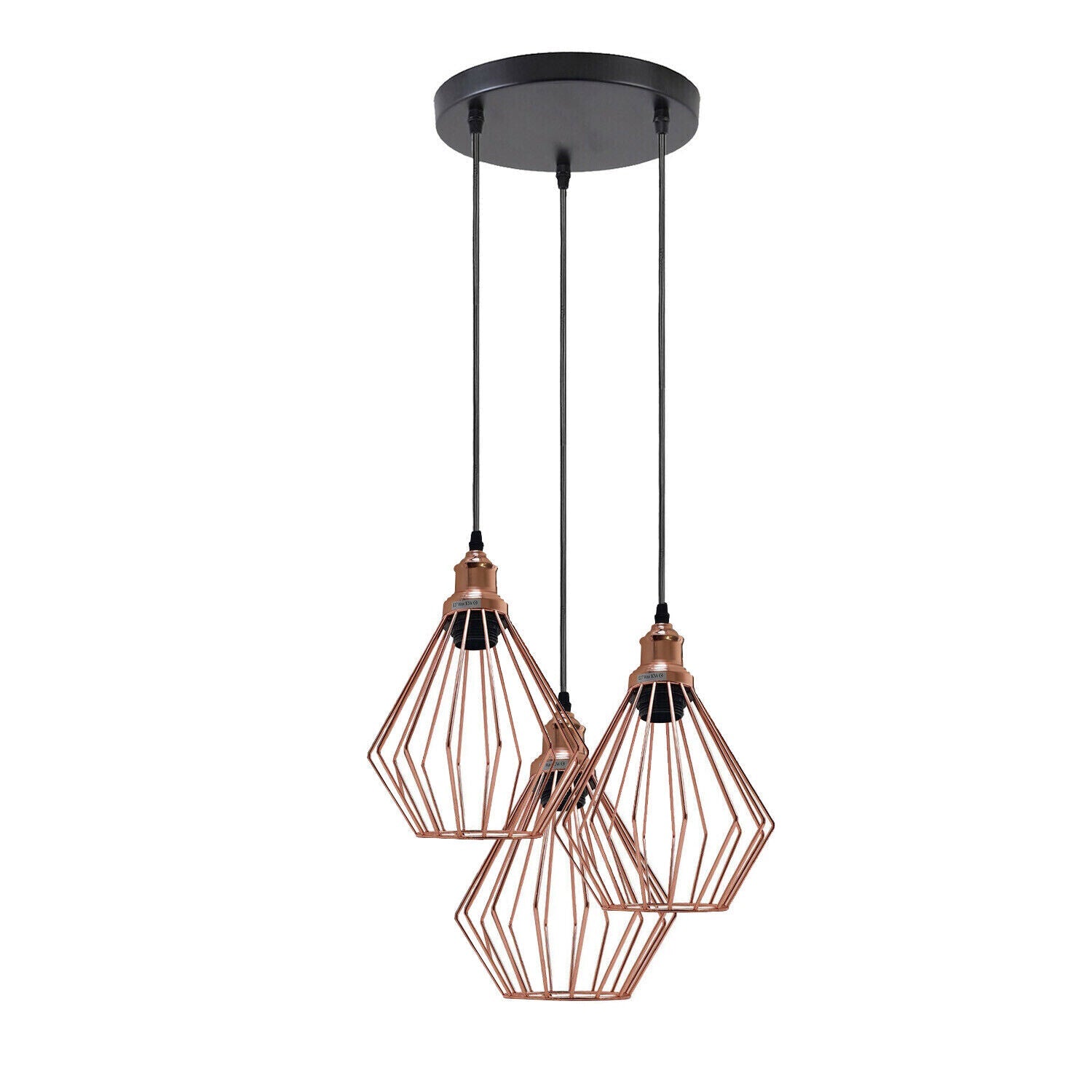 Vintage Industrial 3-Light E27 Cage Pendant Ceiling Light Fixture Metal