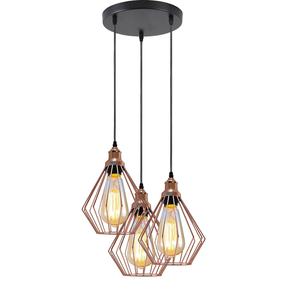 Vintage Industrial 3-Light E27 Cage Pendant Ceiling Light Fixture Metal