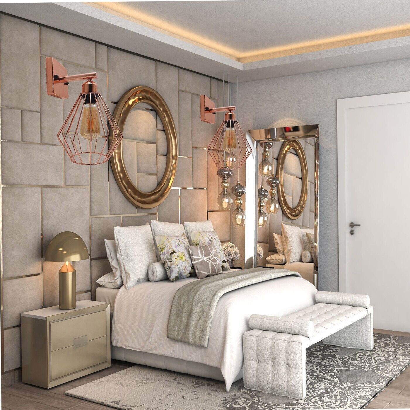 Industrial Vintage Rose Gold Metal Cage Wall Lamp E27 Holder