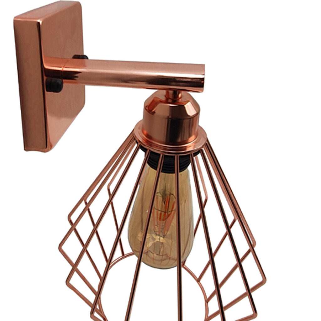 Industrial Vintage Rose Gold Metal Cage Wall Lamp E27 Holder