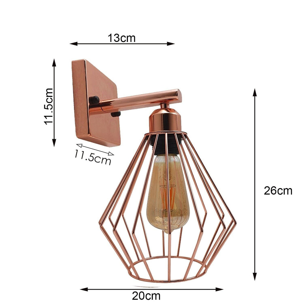 Industrial Vintage Rose Gold Metal Cage Wall Lamp E27 Holder