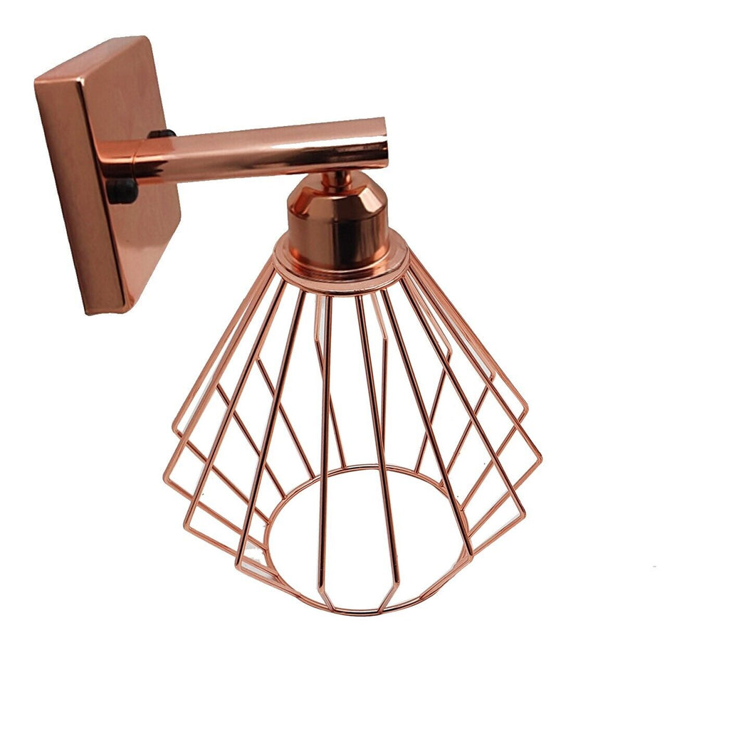 Industrial Vintage Rose Gold Metal Cage Wall Lamp E27 Holder