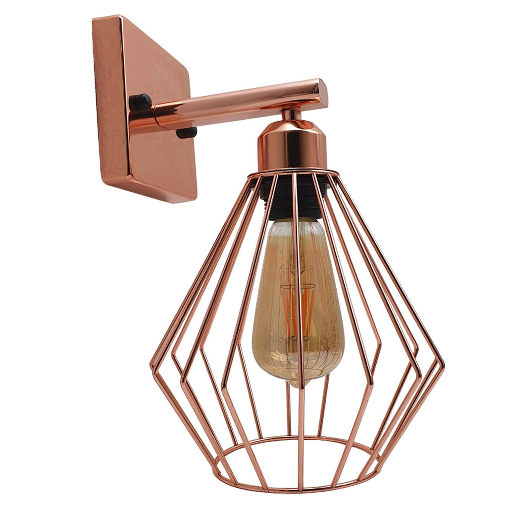 Industrial Vintage Rose Gold Metal Cage Wall Lamp E27 Holder