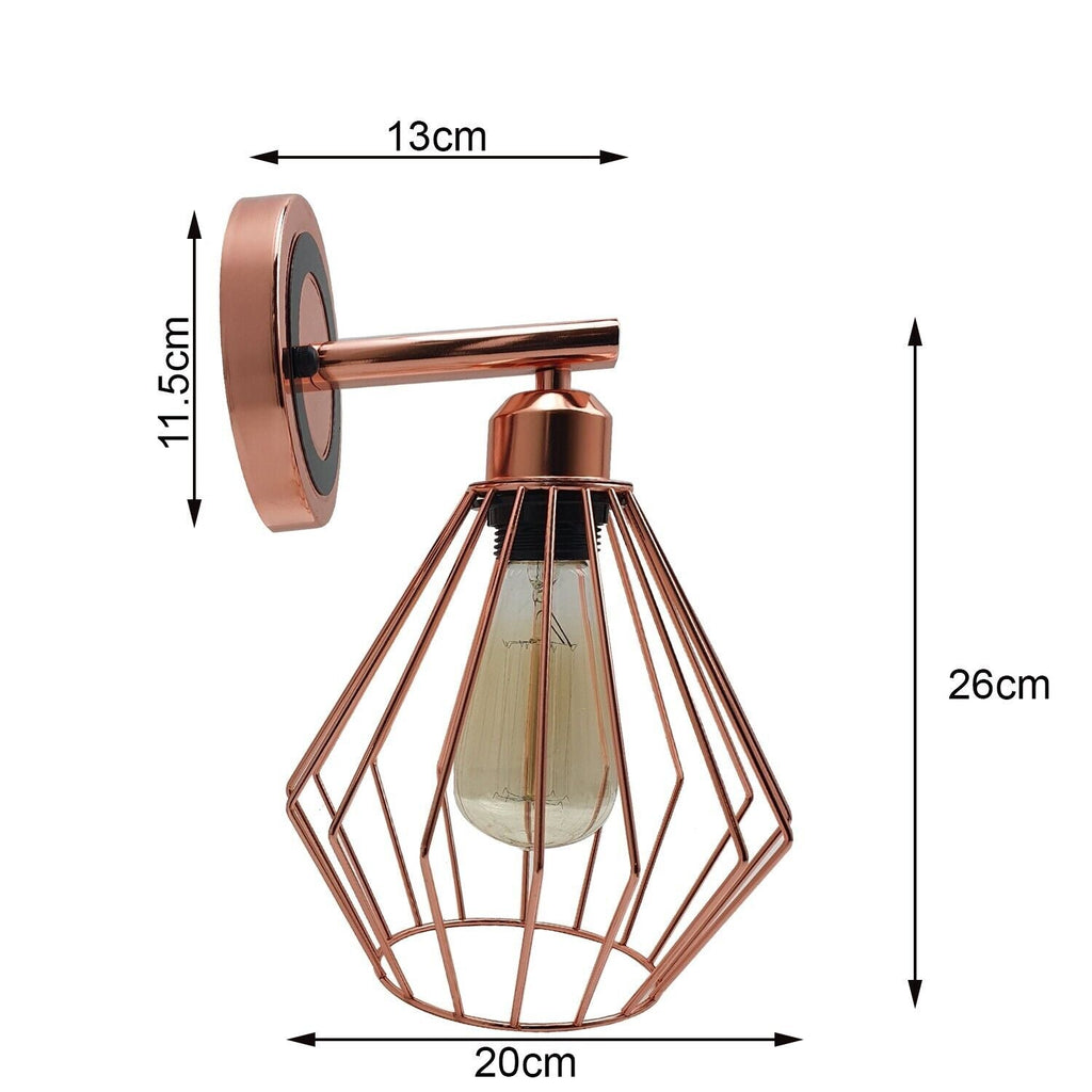 Chic Rose Gold Industrial Diamond Cage Wall Lamp E27 Holder