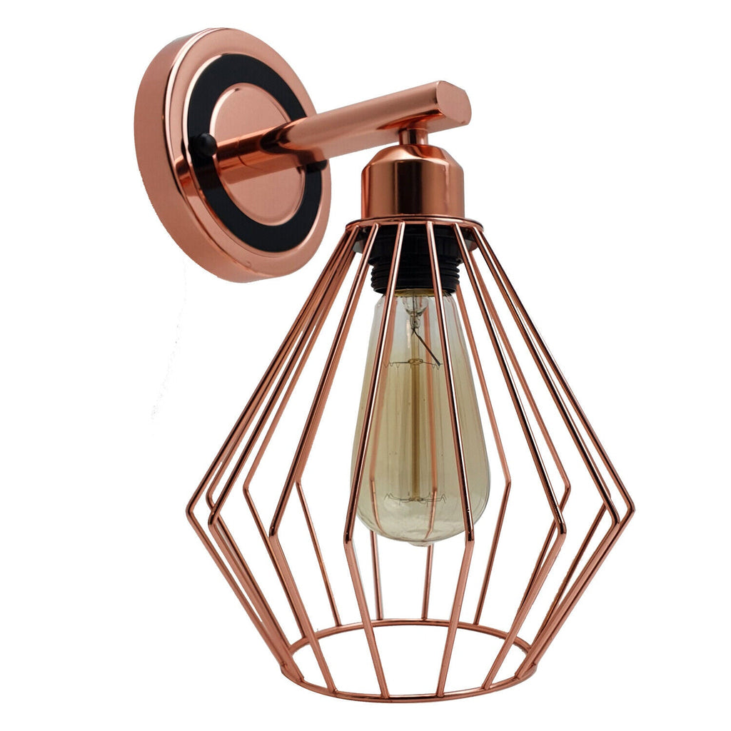 Chic Rose Gold Industrial Diamond Cage Wall Lamp E27 Holder