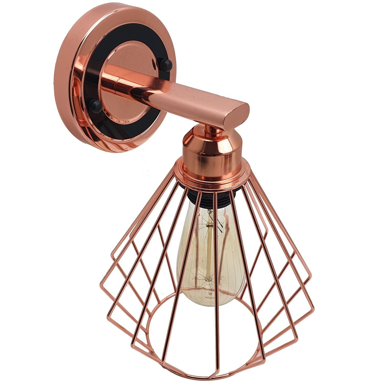 Chic Rose Gold Industrial Diamond Cage Wall Lamp E27 Holder