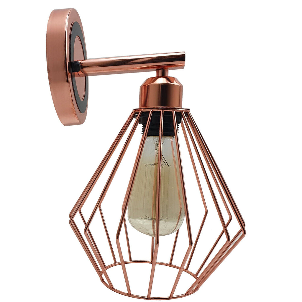 Chic Rose Gold Industrial Diamond Cage Wall Lamp E27 Holder