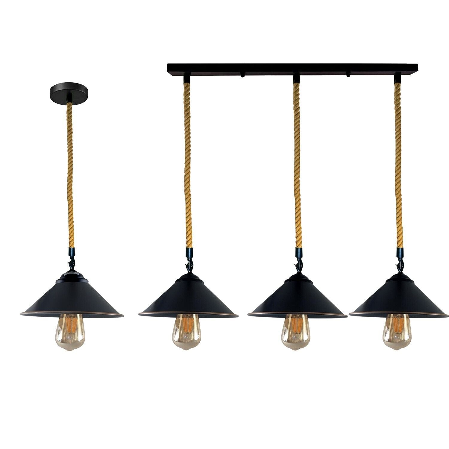 Rustic Hemp Rope 3-Head Dimmable E27 Industrial Vintage Pendant Light