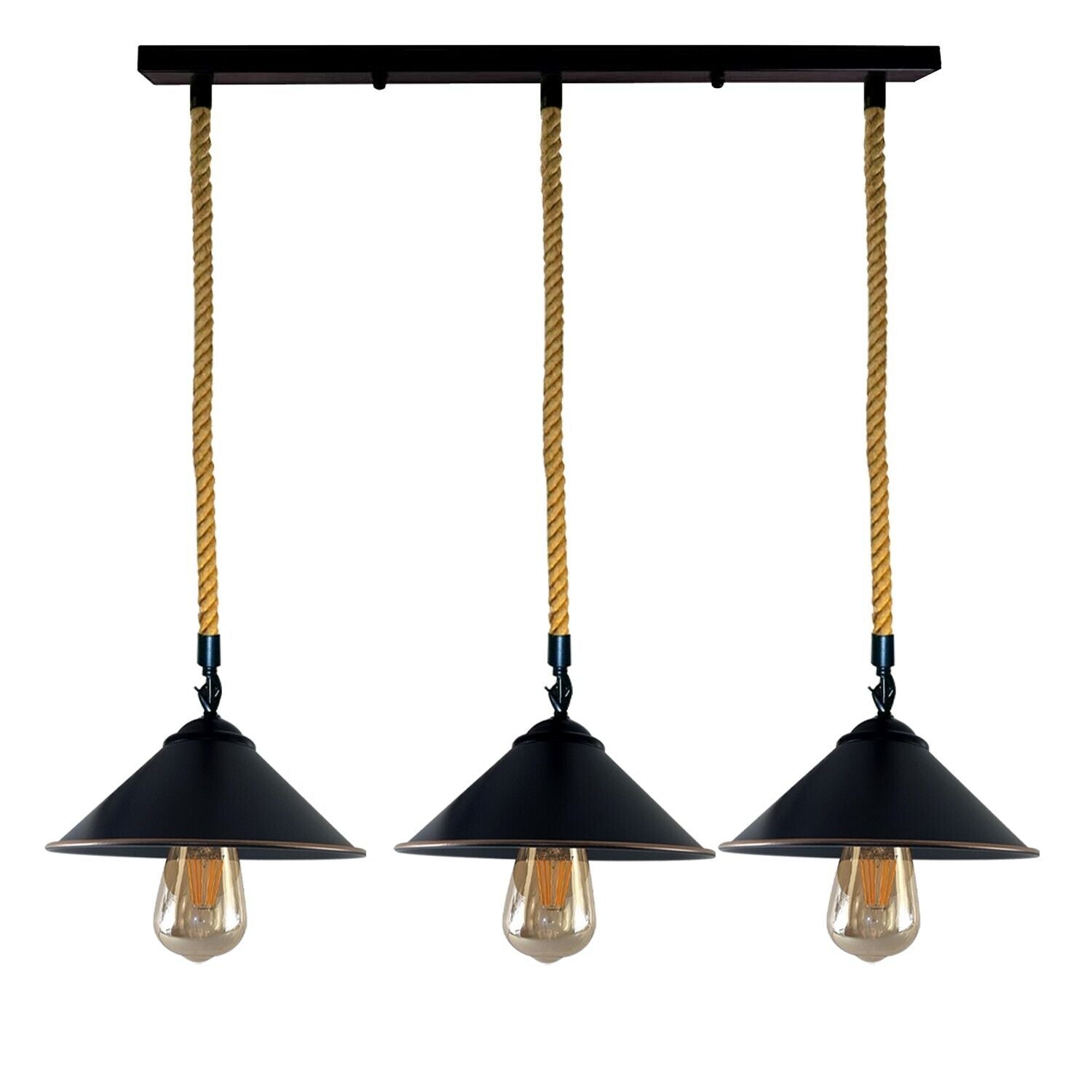 Rustic Hemp Rope 3-Head Dimmable E27 Industrial Vintage Pendant Light