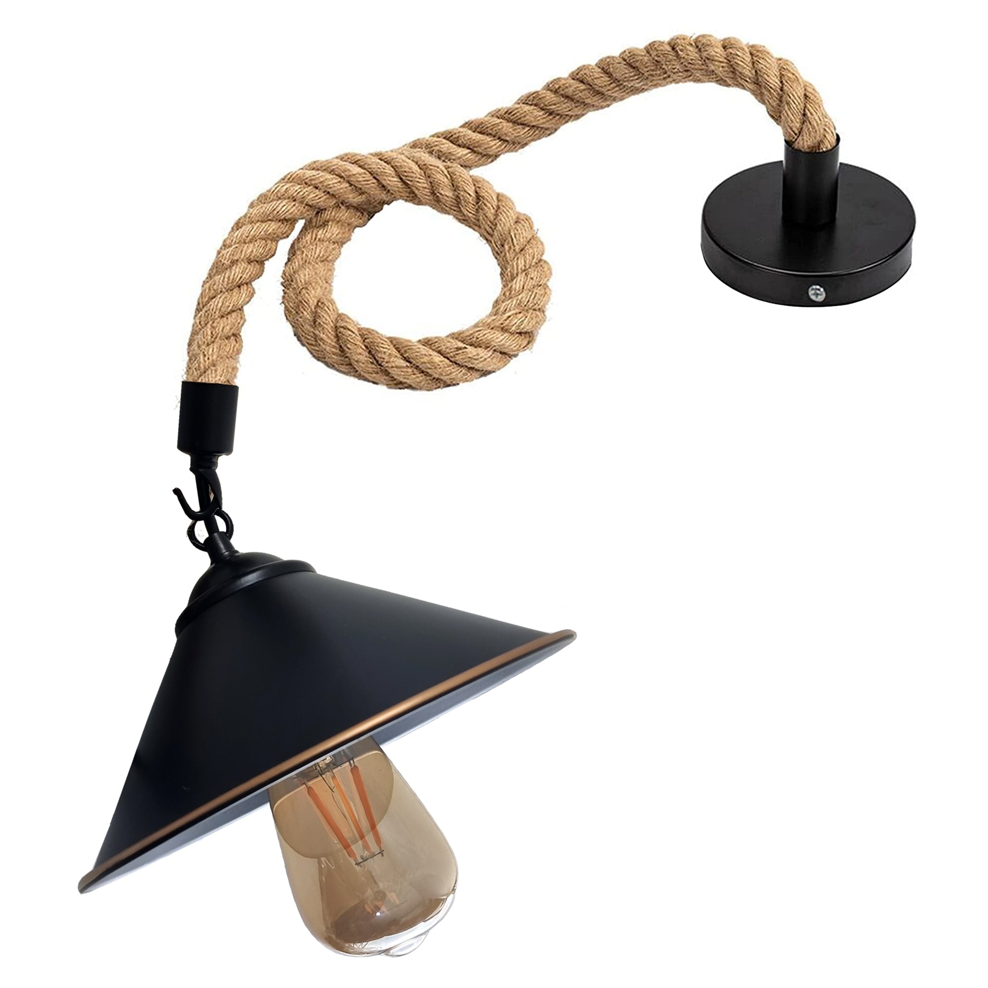 Rustic Vintage Industrial Hemp Rope Cone Pendant Light for Lofts