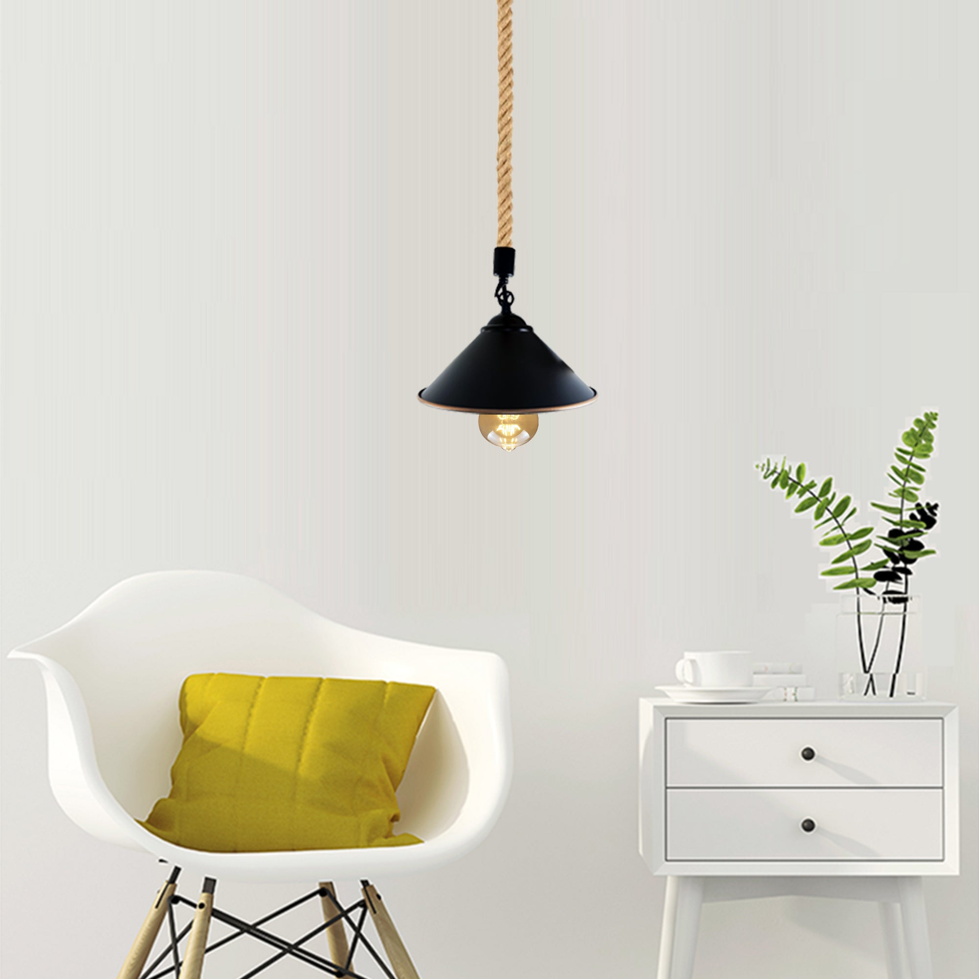 Rustic Vintage Industrial Hemp Rope Cone Pendant Light for Lofts