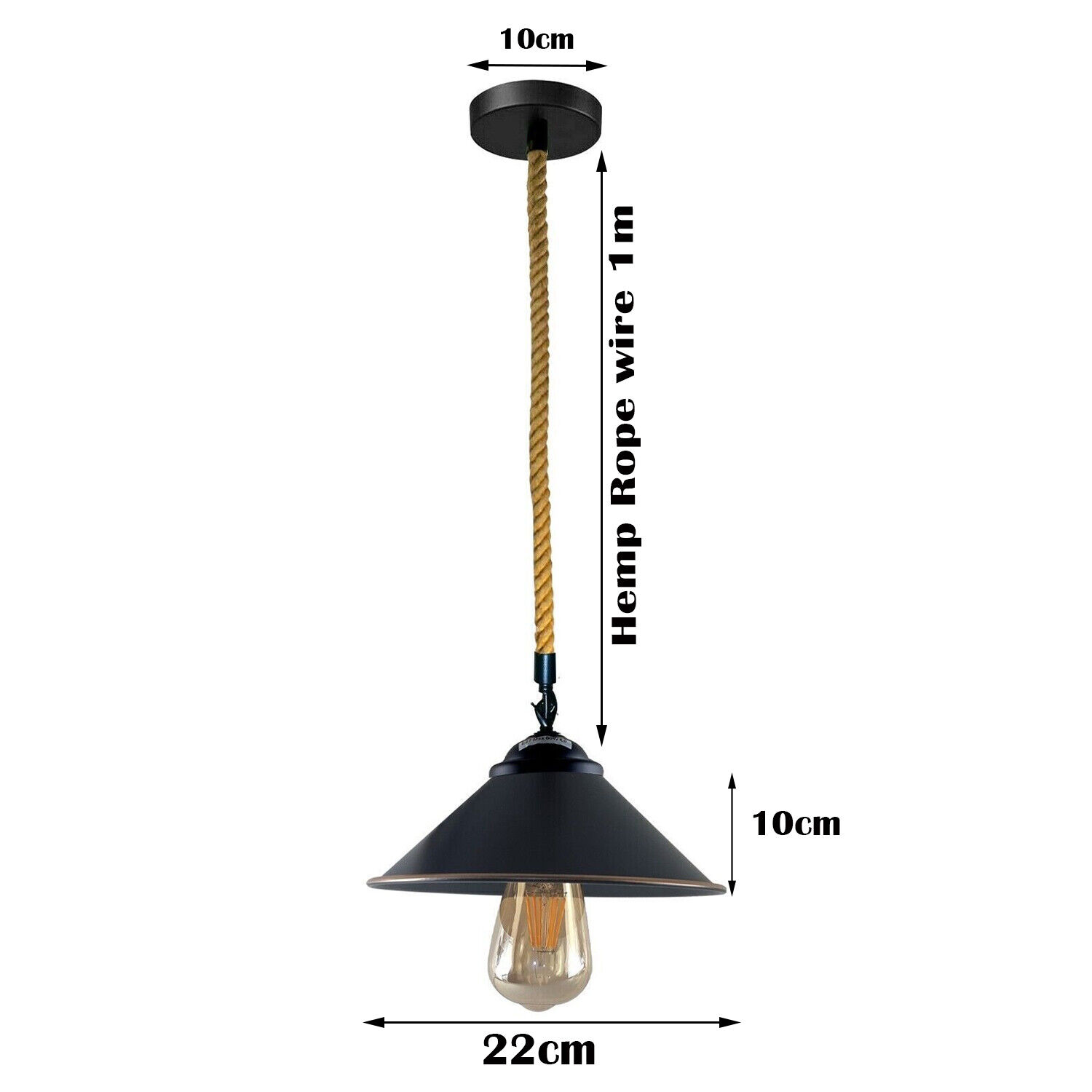Rustic Vintage Industrial Hemp Rope Cone Pendant Light for Lofts