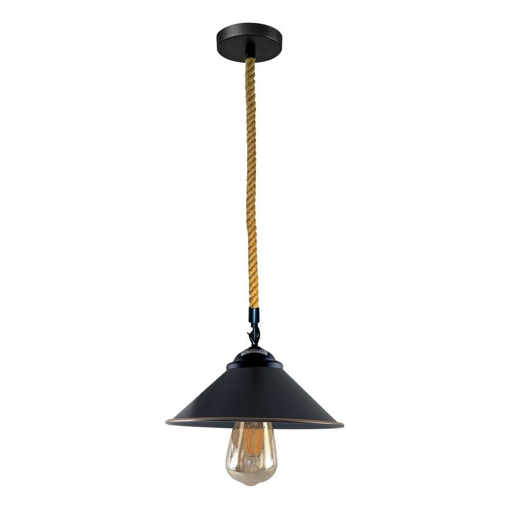 Rustic Vintage Industrial Hemp Rope Cone Pendant Light for Lofts