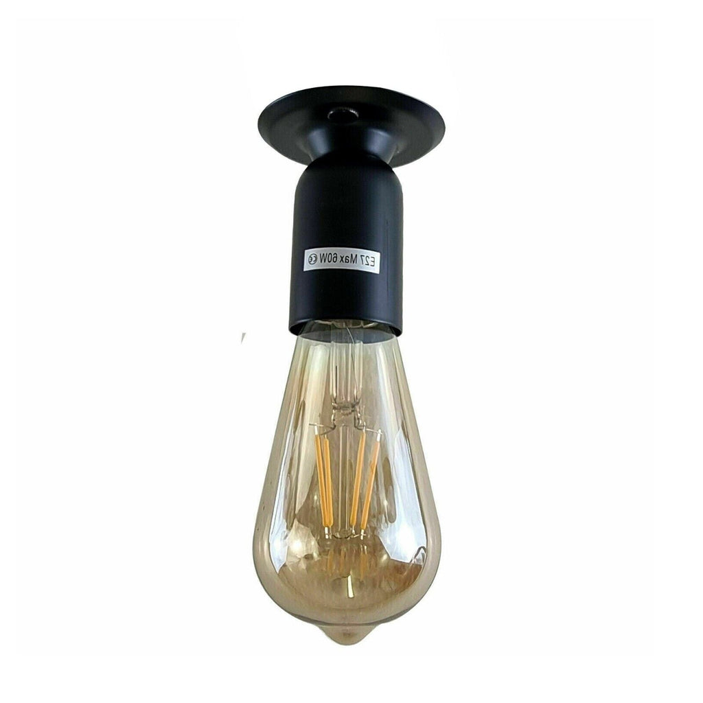 Vintage Matt Black Semi-Flush Ceiling Light E27 Holder Industrial Retro Style