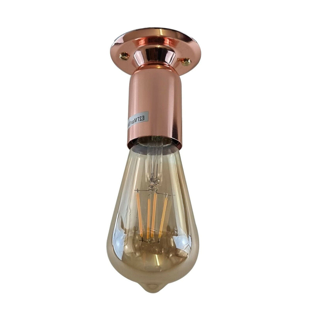 Industrial Vintage Rose Gold Semi-Flush E27 Ceiling Light Holder Retro Style