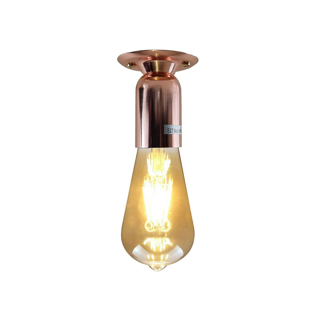 Industrial Vintage Rose Gold Semi-Flush E27 Ceiling Light Holder Retro Style