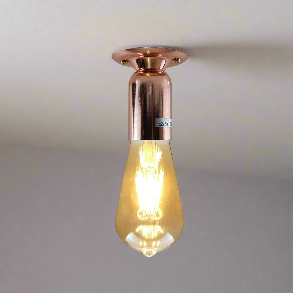 Industrial Vintage Rose Gold Semi-Flush E27 Ceiling Light Holder Retro Style