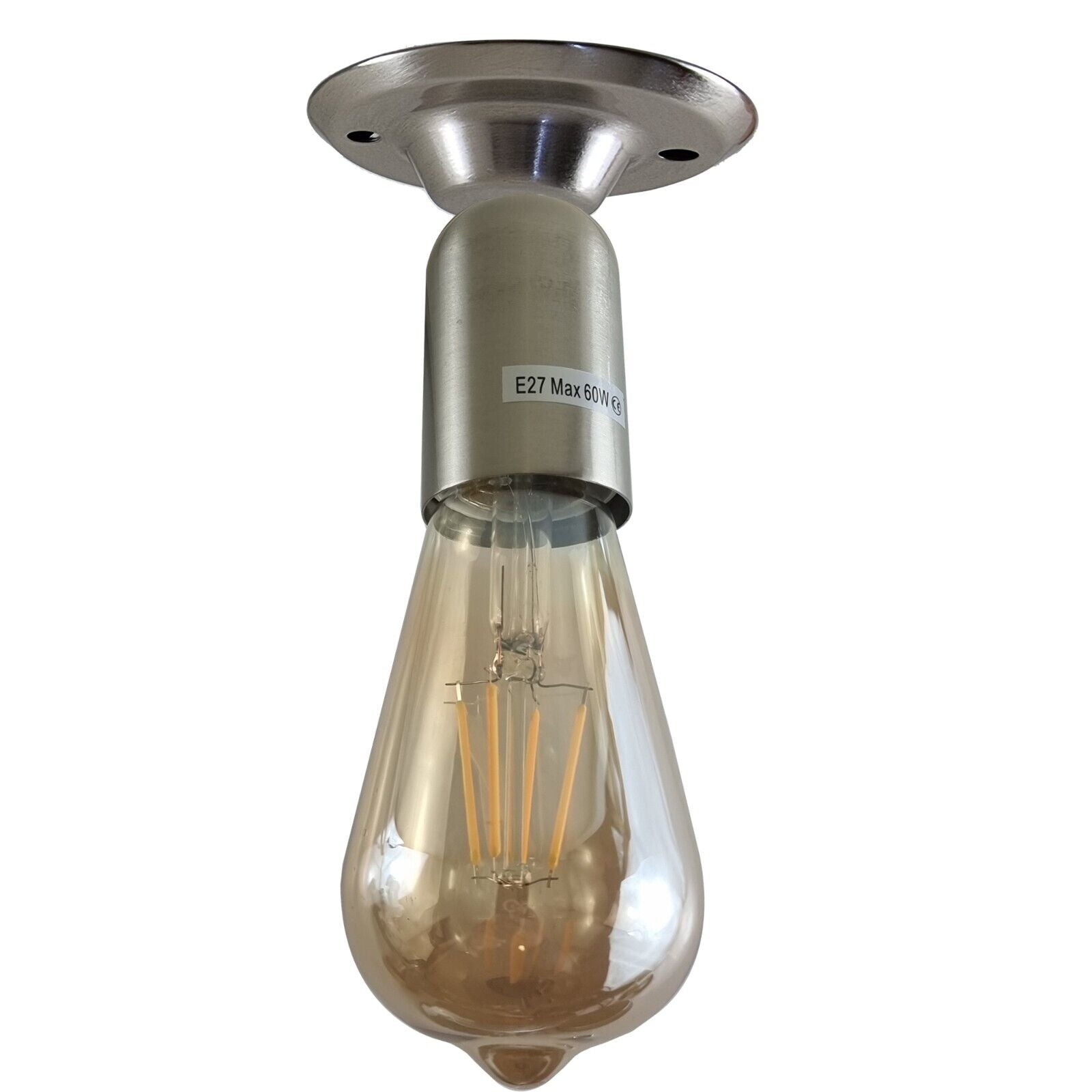 Industrial Vintage Satin Nickel E27 Semi-Flush Mount Ceiling Light Fixture