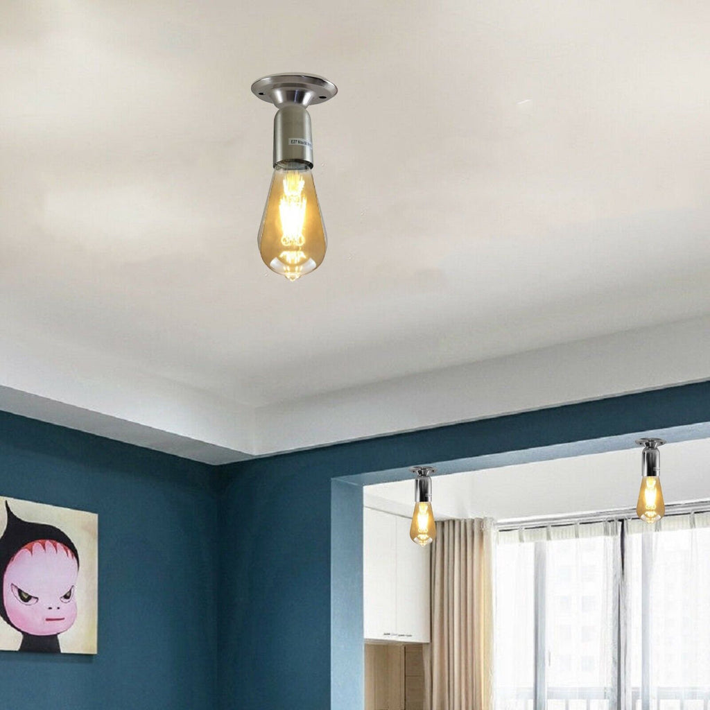 Industrial Vintage Satin Nickel E27 Semi-Flush Mount Ceiling Light Fixture