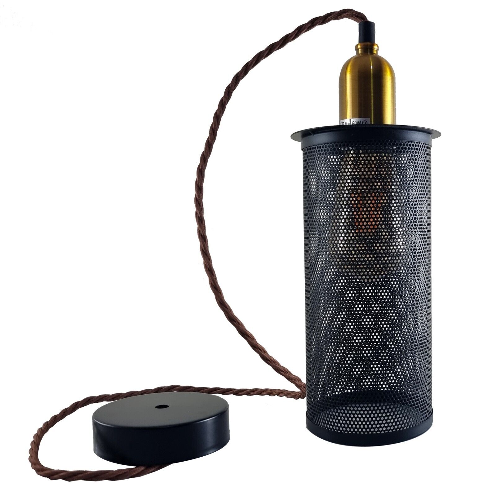 Industrial Retro Metal Drum Cage Pendant Light with Gold E27 Holder