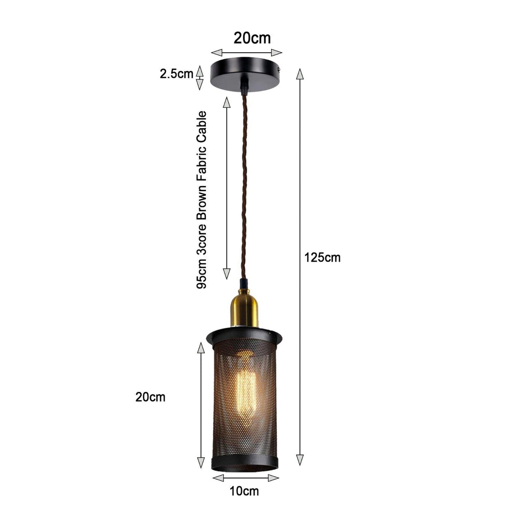 Industrial Retro Metal Drum Cage Pendant Light with Gold E27 Holder