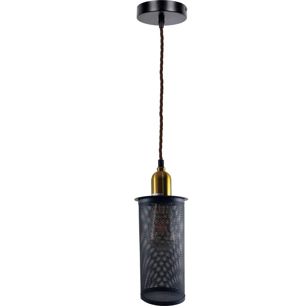 Industrial Retro Metal Drum Cage Pendant Light with Gold E27 Holder