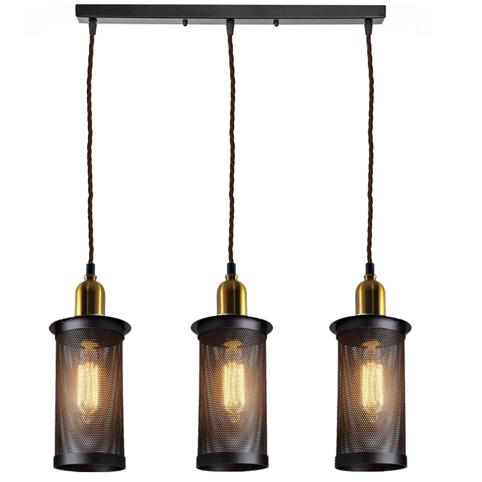 Industrial Vintage Retro 3-Head Metal Pendant Ceiling Light Fixture E27 Holder