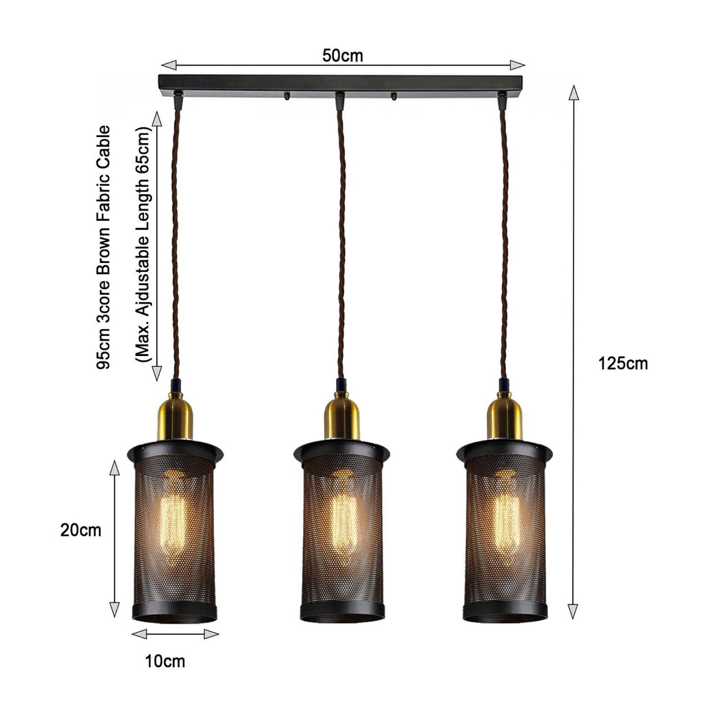 Industrial Vintage Retro 3-Head Metal Pendant Ceiling Light Fixture E27 Holder