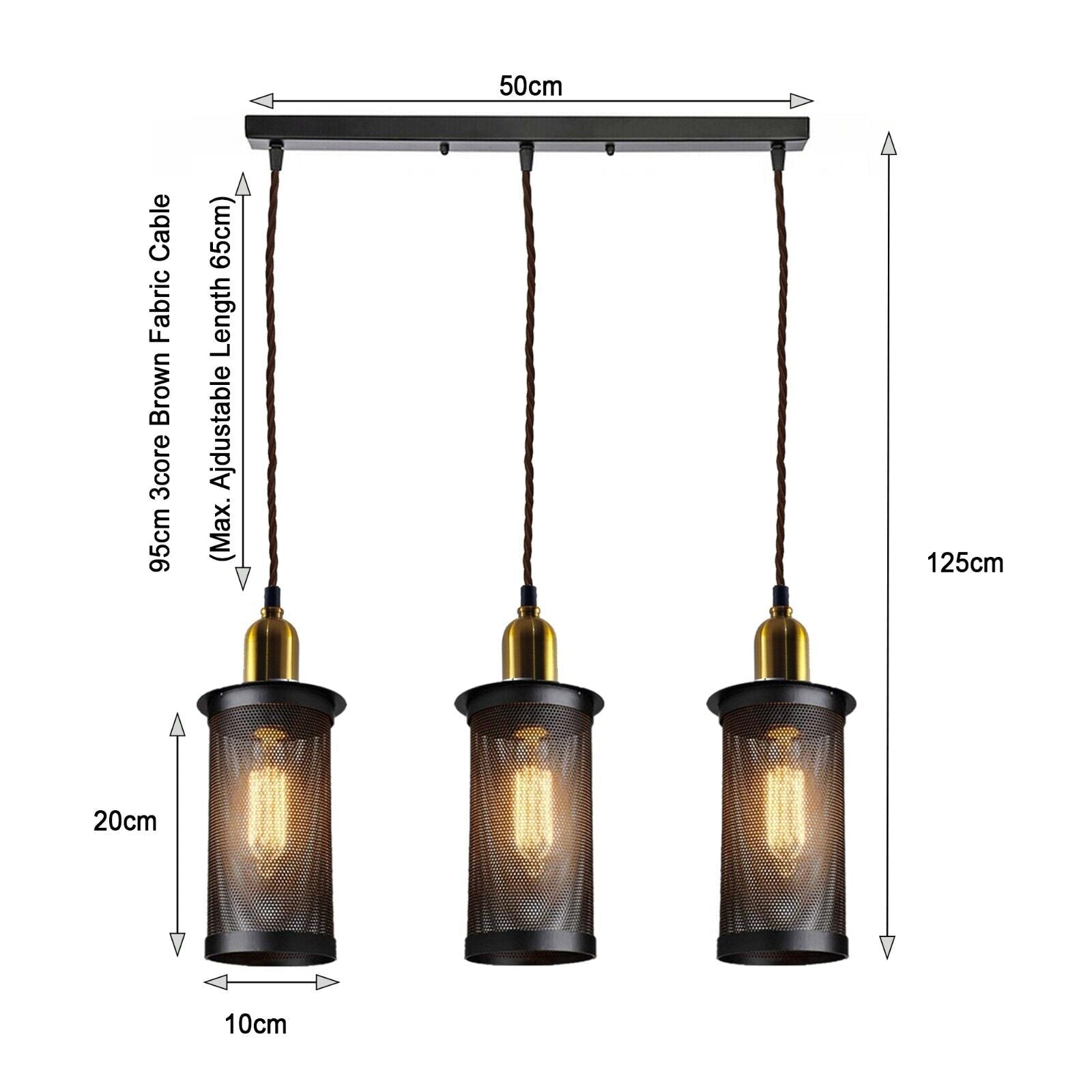 Industrial Vintage Retro 3-Head Metal Pendant Ceiling Light Fixture E27 Holder