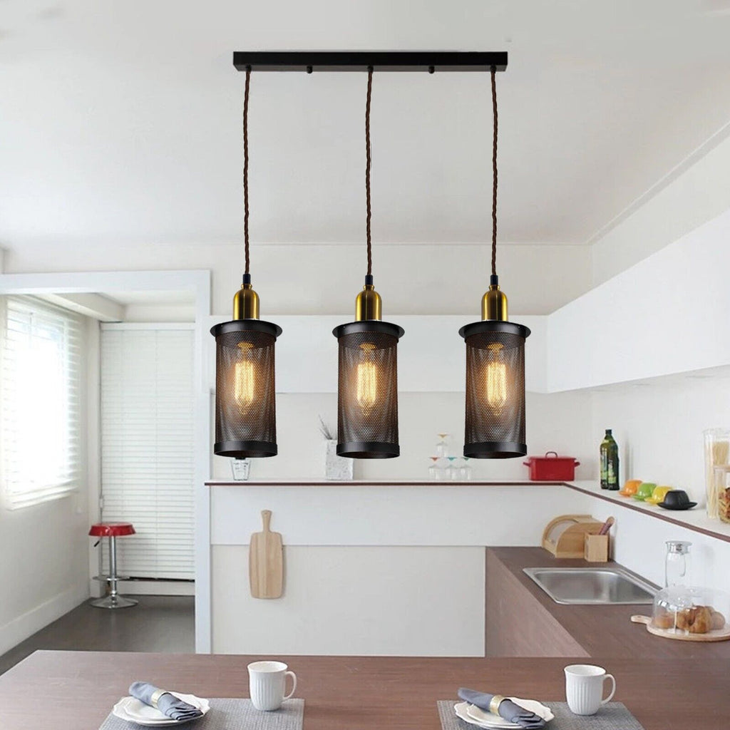 Industrial Vintage Retro 3-Head Metal Pendant Ceiling Light Fixture E27 Holder