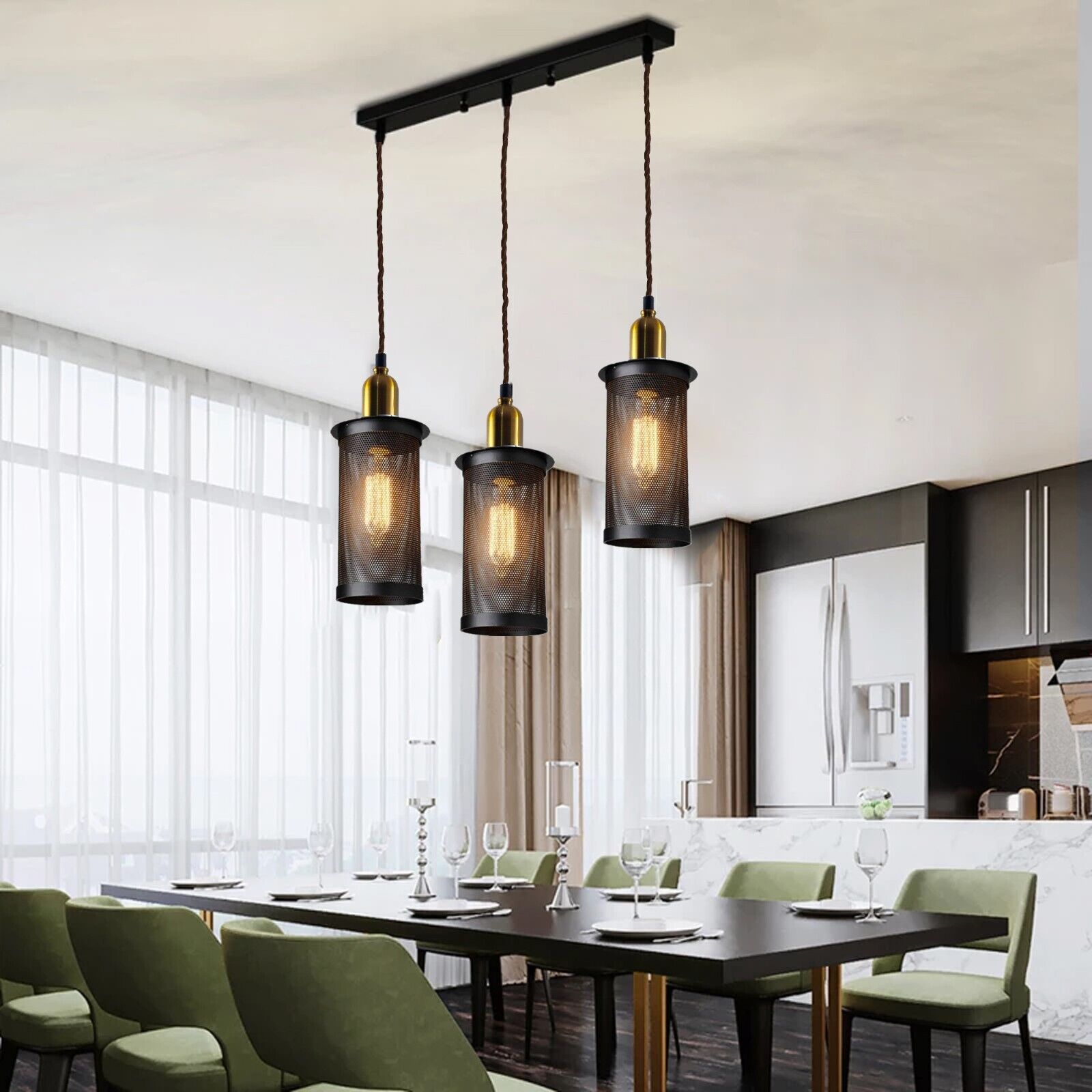 Industrial Vintage Retro 3-Head Metal Pendant Ceiling Light Fixture E27 Holder